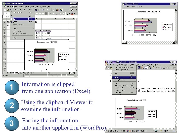 1 Information is clipped from one application (Excel) 2 Using the clipboard Viewer to 1 Information is clipped from one application (Excel) 2 Using the clipboard Viewer to