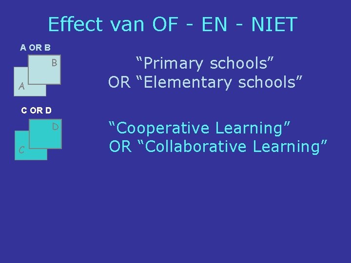 Effect van OF - EN - NIET A OR B B A “Primary schools”