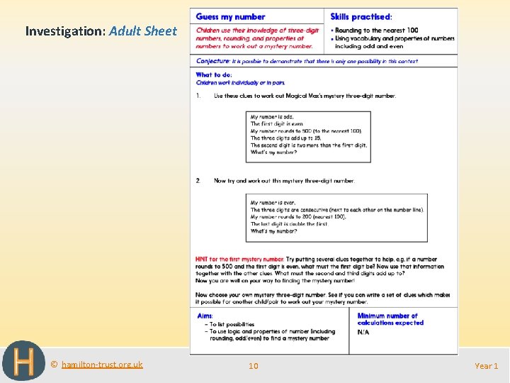 Investigation: Adult Sheet © hamilton-trust. org. uk 10 Year 1 