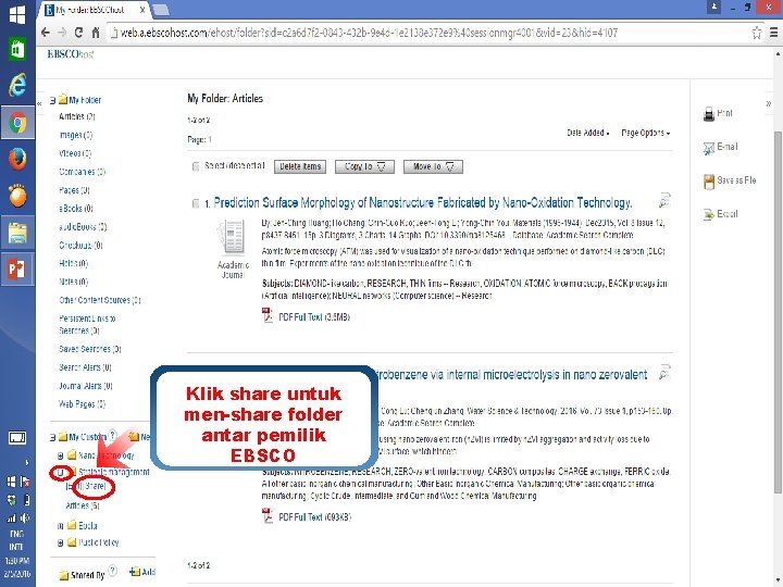 Klik share untuk men-share folder antar pemilik EBSCO www. ebsco. com 