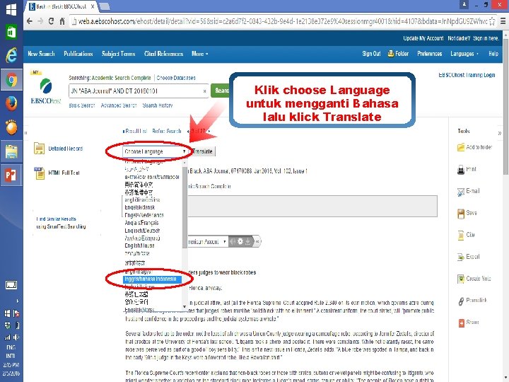 Klik choose Language untuk mengganti Bahasa lalu klick Translate www. ebsco. com 