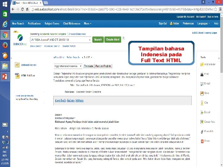 Tampilan bahasa Indonesia pada Full Text HTML www. ebsco. com 