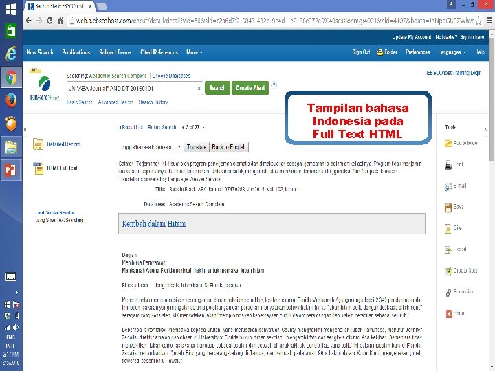Tampilan bahasa Indonesia pada Full Text HTML www. ebsco. com 