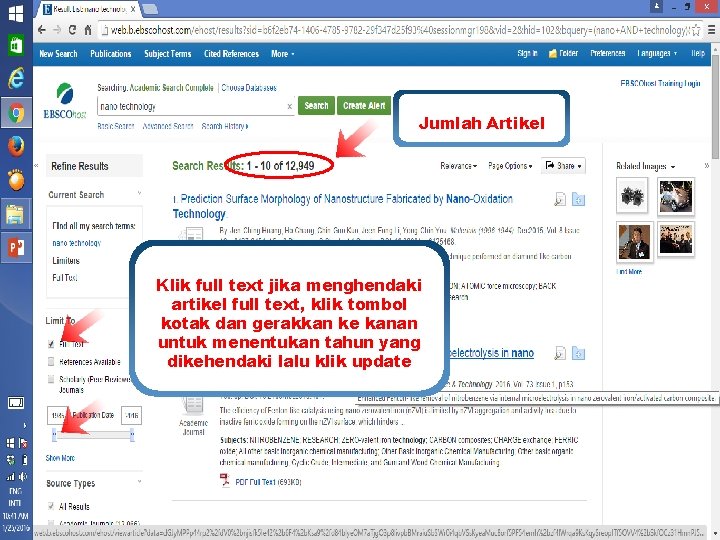 Jumlah Artikel Klik full text jika menghendaki artikel full text, klik tombol kotak dan