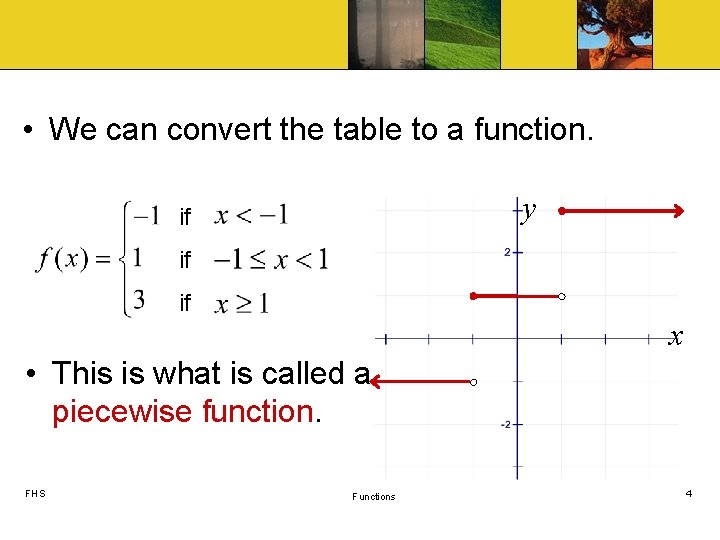 • We can convert the table to a function. y if if if • We can convert the table to a function. y if if if