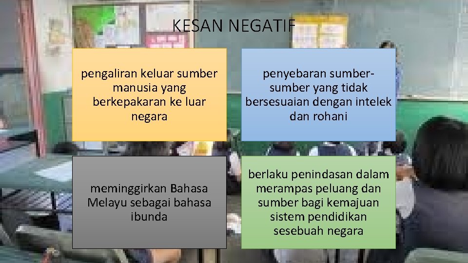 KESAN NEGATIF pengaliran keluar sumber manusia yang berkepakaran ke luar negara penyebaran sumber yang