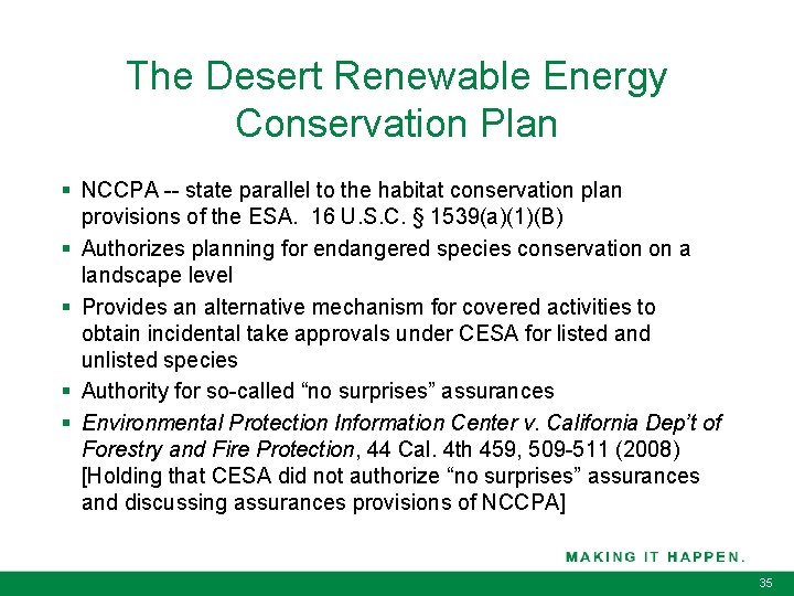The Desert Renewable Energy Conservation Plan § NCCPA -- state parallel to the habitat