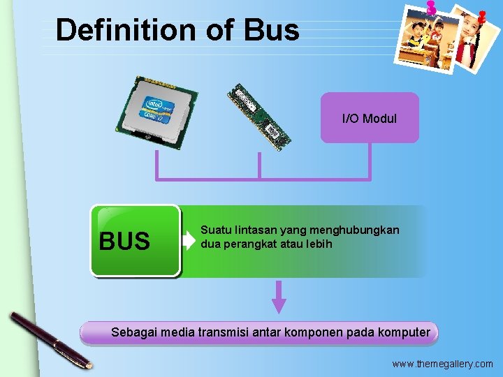 Definition of Bus I/O Modul BUS Suatu lintasan yang menghubungkan dua perangkat atau lebih