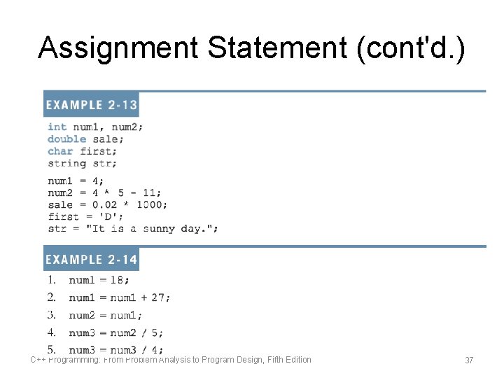 Assignment Statement (cont'd. ) C++ Programming: From Problem Analysis to Program Design, Fifth Edition