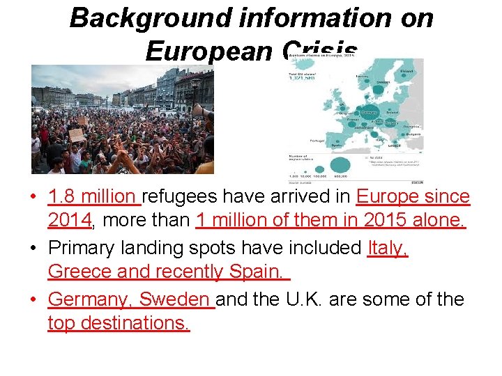 Background information on European Crisis • 1. 8 million refugees have arrived in Europe