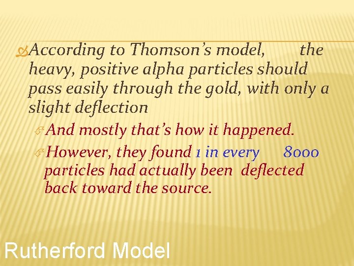  According to Thomson’s model, the heavy, positive alpha particles should pass easily through