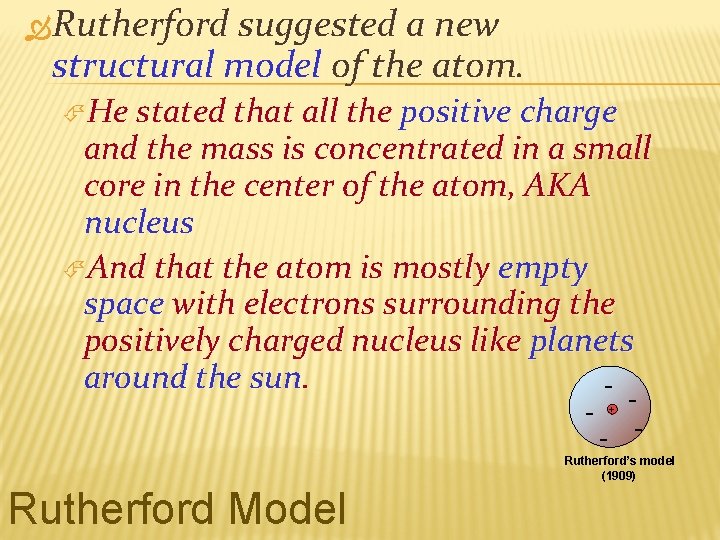  Rutherford suggested a new structural model of the atom. He stated that all