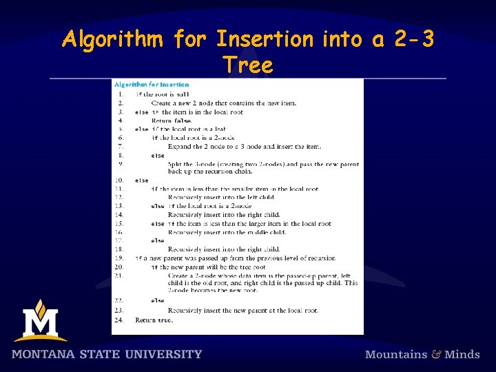 Algorithm for Insertion into a 2 -3 Tree 