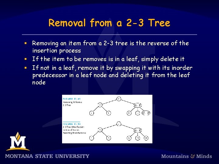 Removal from a 2 -3 Tree § Removing an item from a 2 -3