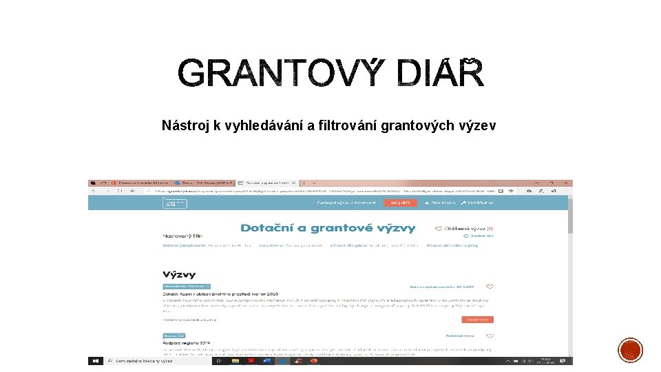 Nástroj k vyhledávání a filtrování grantových výzev 