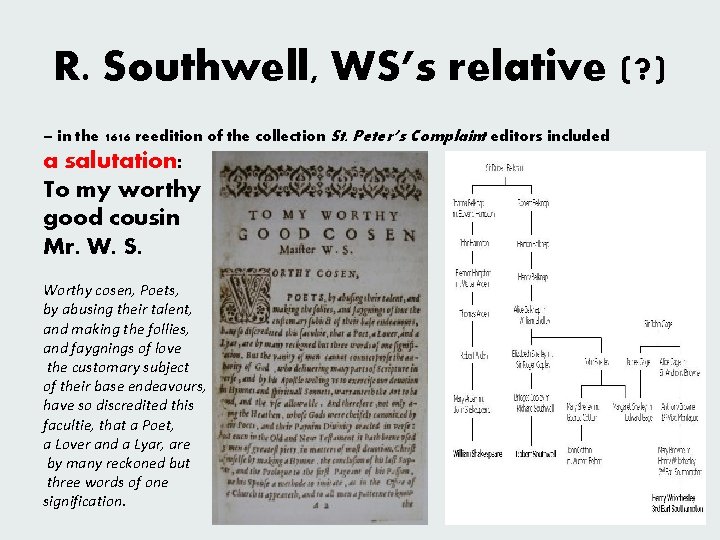 R. Southwell, WS’s relative (? ) – in the 1616 reedition of the collection