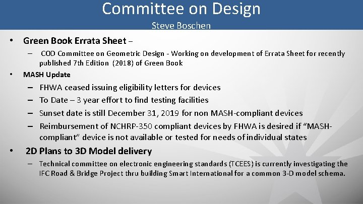 Committee on Design Steve Boschen • Green Book Errata Sheet – COD Committee on