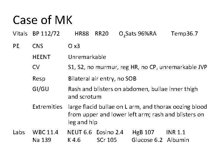 Case of MK Vitals BP 112/72 PE HR 88 RR 20 O 2 Sats