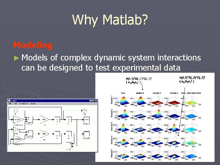 Why Matlab? Modeling ► Models of complex dynamic system interactions can be designed to