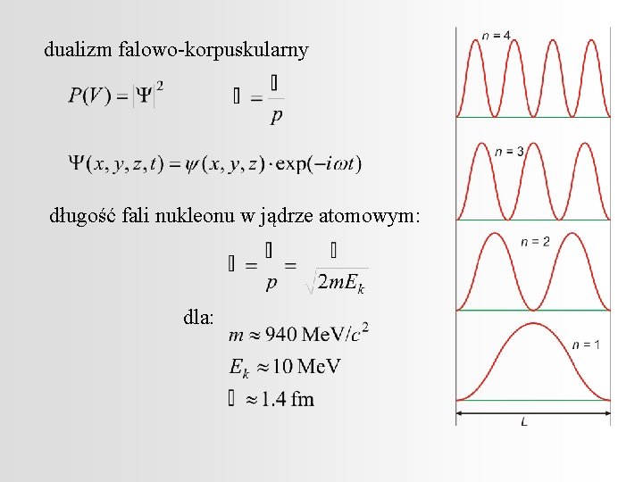 dualizm falowo-korpuskularny długość fali nukleonu w jądrze atomowym: dla: 