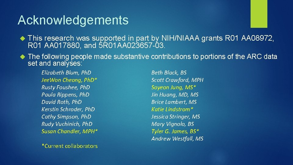 Acknowledgements This research was supported in part by NIH/NIAAA grants R 01 AA 08972,