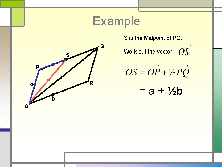 Example S is the Midpoint of PQ. Q . S P R a b