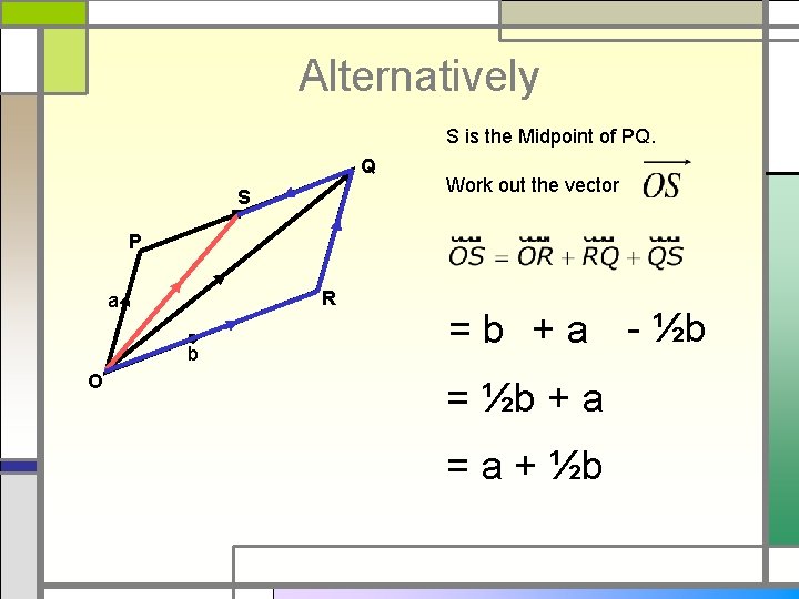 Alternatively S is the Midpoint of PQ. Q . S P R a b