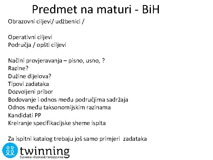 Predmet na maturi - Bi. H Obrazovni ciljevi/ udžbenici / Operativni ciljevi Područja /