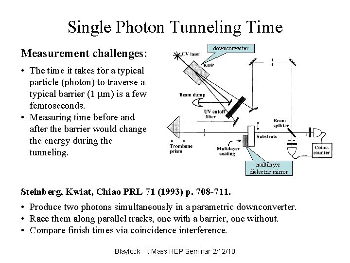 Single Photon Tunneling Time Measurement challenges: downconverter • The time it takes for a