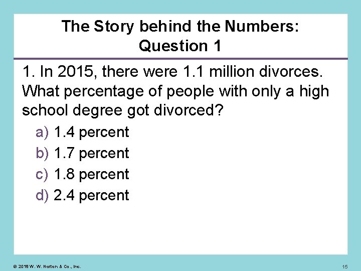 The Story behind the Numbers: Question 1 1. In 2015, there were 1. 1