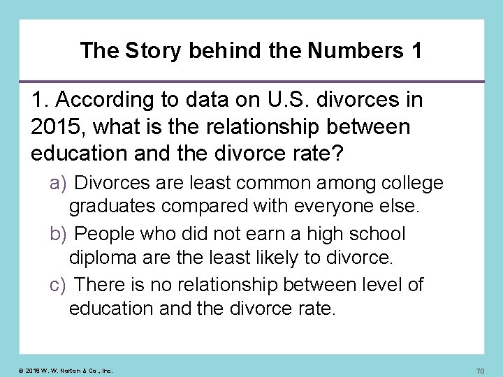 The Story behind the Numbers 1 1. According to data on U. S. divorces