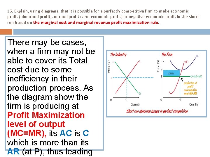 15. Explain, using diagrams, that it is possible for a perfectly competitive firm to