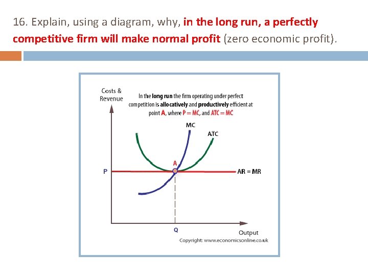 16. Explain, using a diagram, why, in the long run, a perfectly competitive firm