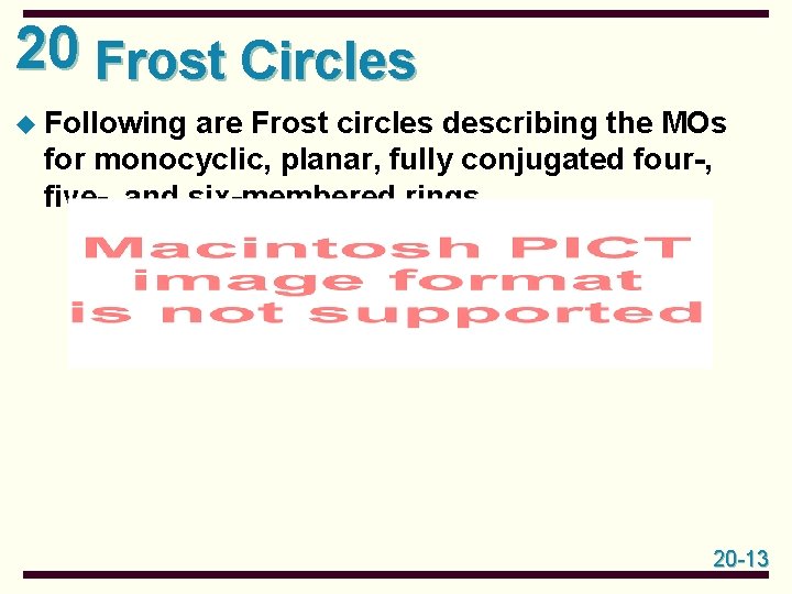 20 Frost Circles u Following are Frost circles describing the MOs for monocyclic, planar,