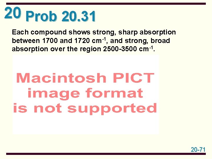 20 Prob 20. 31 Each compound shows strong, sharp absorption between 1700 and 1720