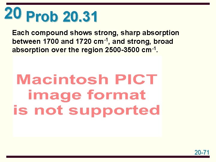 20 Prob 20. 31 Each compound shows strong, sharp absorption between 1700 and 1720 20 Prob 20. 31 Each compound shows strong, sharp absorption between 1700 and 1720