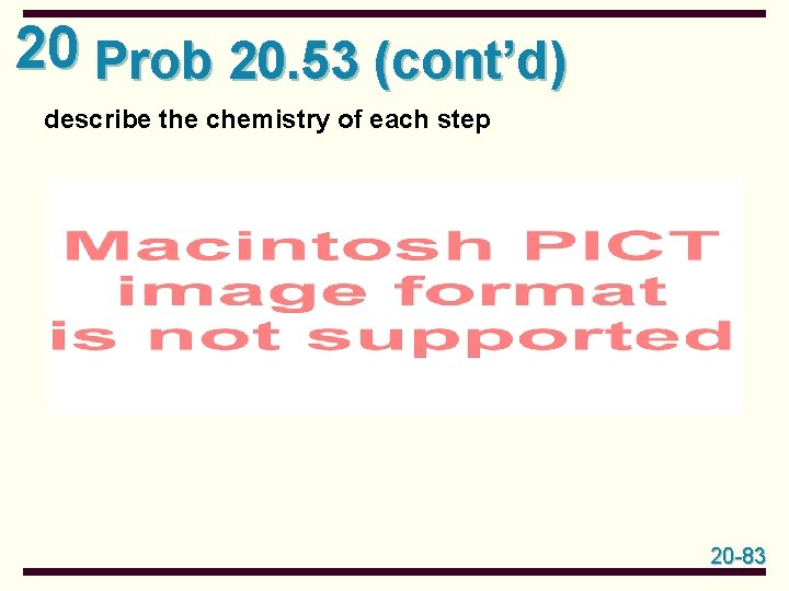 20 Prob 20. 53 (cont’d) describe the chemistry of each step 20 -83 