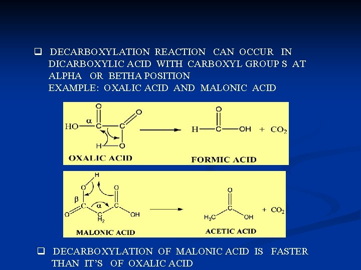 q DECARBOXYLATION REACTION CAN OCCUR IN DICARBOXYLIC ACID WITH CARBOXYL GROUP S AT ALPHA q DECARBOXYLATION REACTION CAN OCCUR IN DICARBOXYLIC ACID WITH CARBOXYL GROUP S AT ALPHA