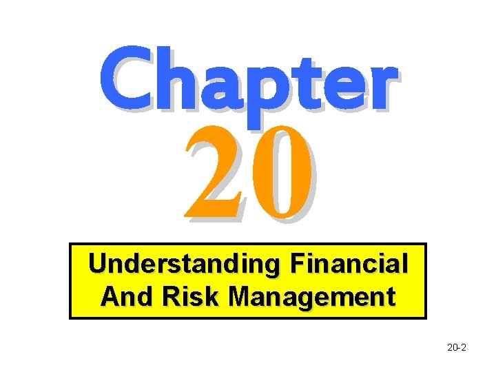 Chapter 20 Understanding Financial And Risk Management 20 -2 