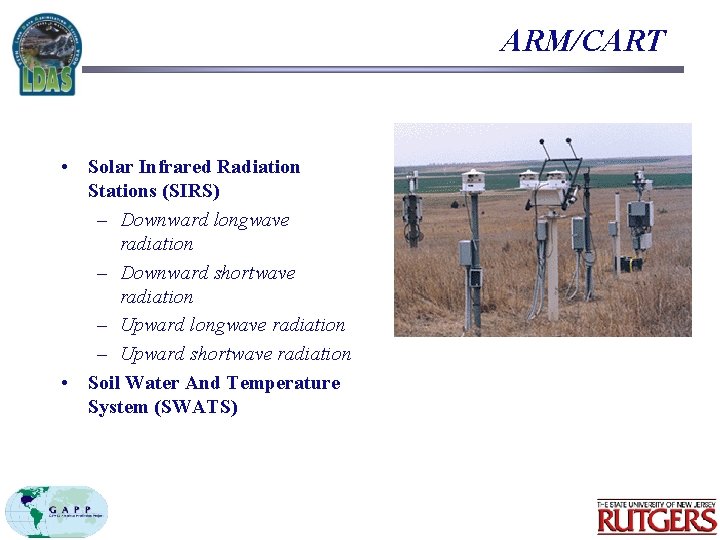 ARM/CART • Solar Infrared Radiation Stations (SIRS) – Downward longwave radiation – Downward shortwave