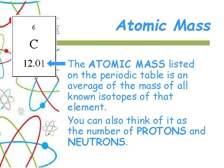 Atomic Mass The ATOMIC MASS listed on the periodic table is an average of
