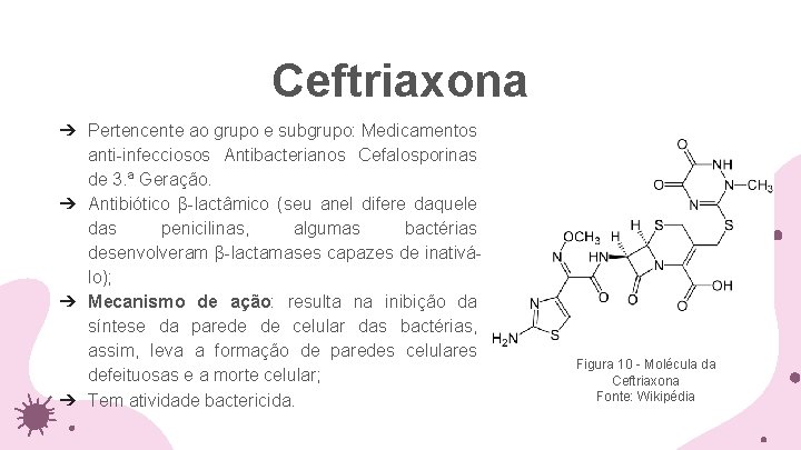 Ceftriaxona ➔ Pertencente ao grupo e subgrupo: Medicamentos anti-infecciosos Antibacterianos Cefalosporinas de 3. ª