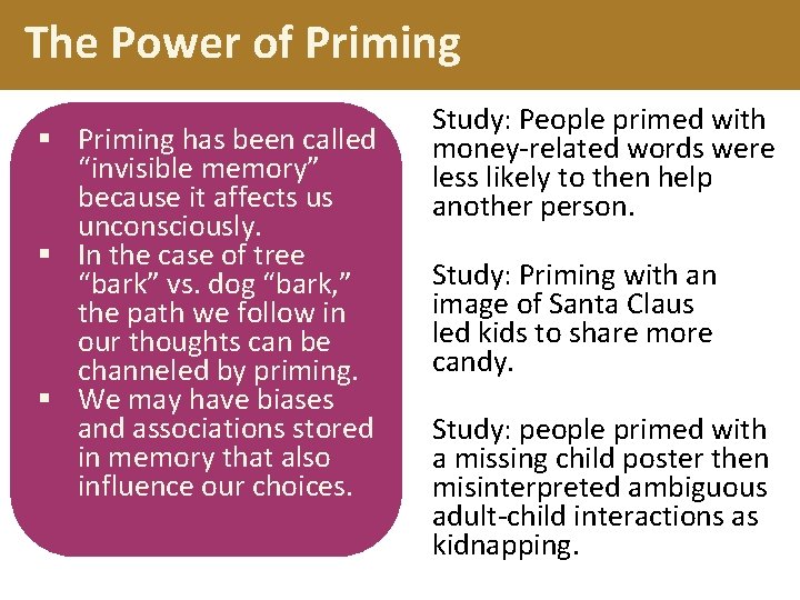 The Power of Priming § Priming has been called “invisible memory” because it affects