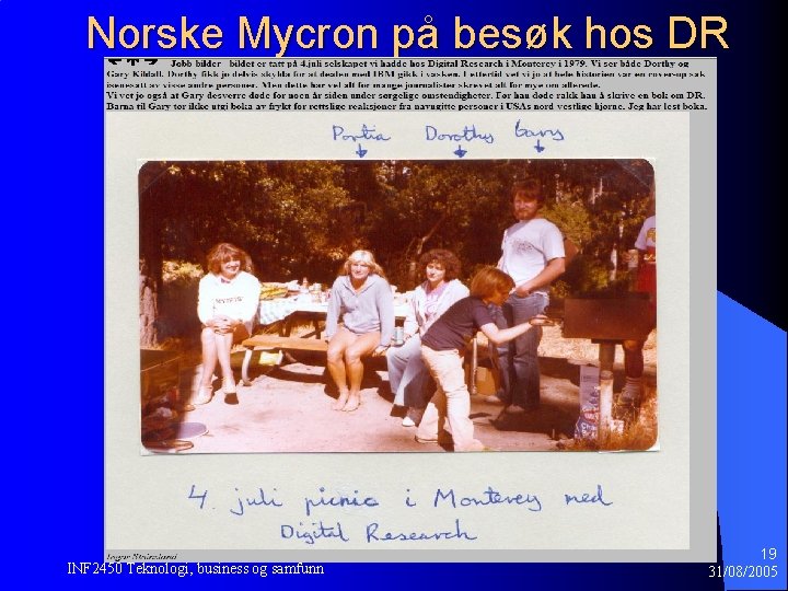 Norske Mycron på besøk hos DR INF 2450 Teknologi, business og samfunn 19 31/08/2005 Norske Mycron på besøk hos DR INF 2450 Teknologi, business og samfunn 19 31/08/2005
