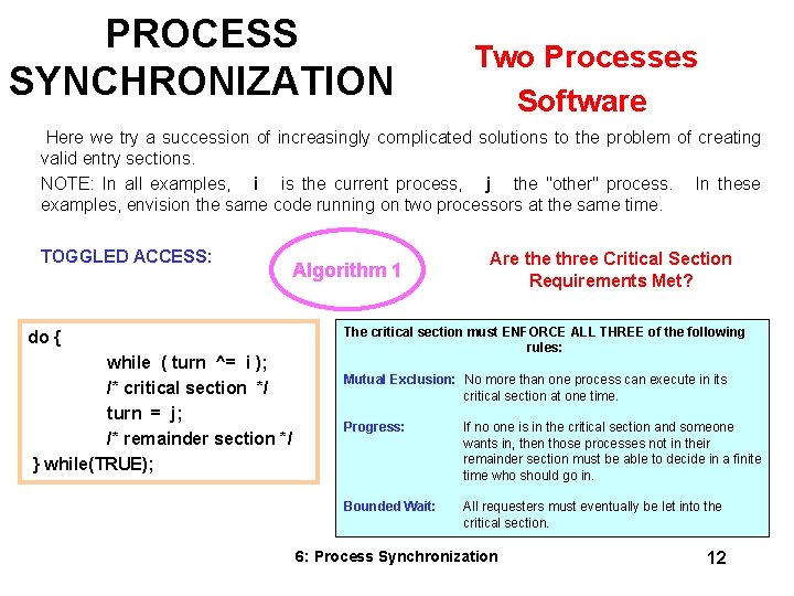PROCESS SYNCHRONIZATION Two Processes Software Here we try a succession of increasingly complicated solutions