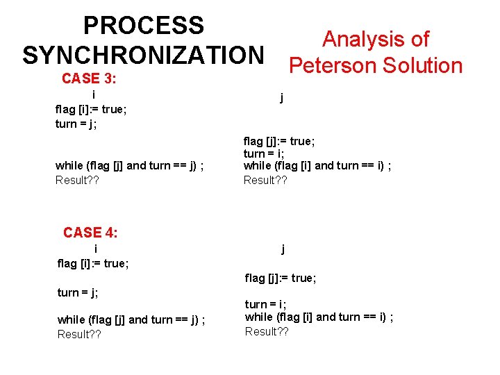 PROCESS Analysis of SYNCHRONIZATION Peterson Solution CASE 3: i flag [i]: = true; turn