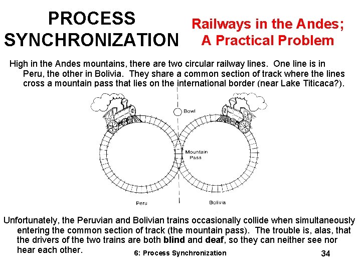 PROCESS SYNCHRONIZATION Railways in the Andes; A Practical Problem High in the Andes mountains,