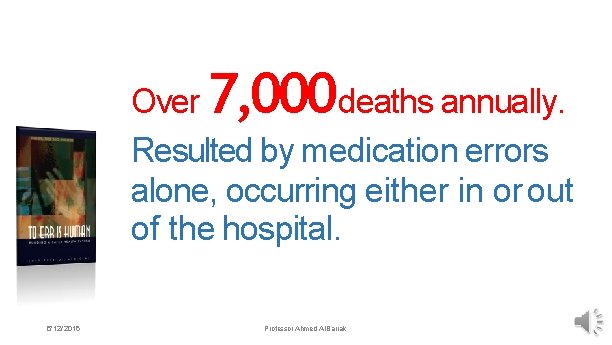 7, 000 Over deaths annually. Resulted by medication errors alone, occurring either in or