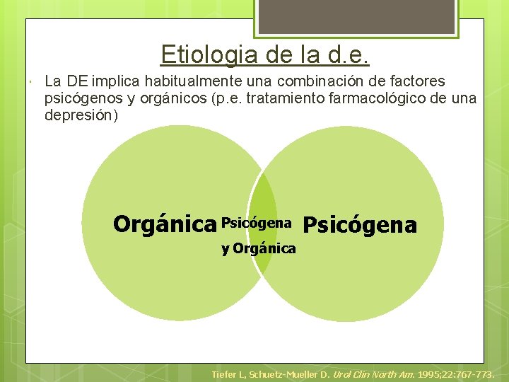 Etiologia de la d. e. La DE implica habitualmente una combinación de factores psicógenos