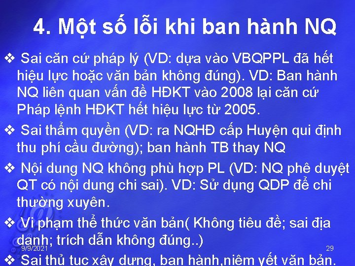 4. Một số lỗi khi ban hành NQ v Sai căn cứ pháp lý